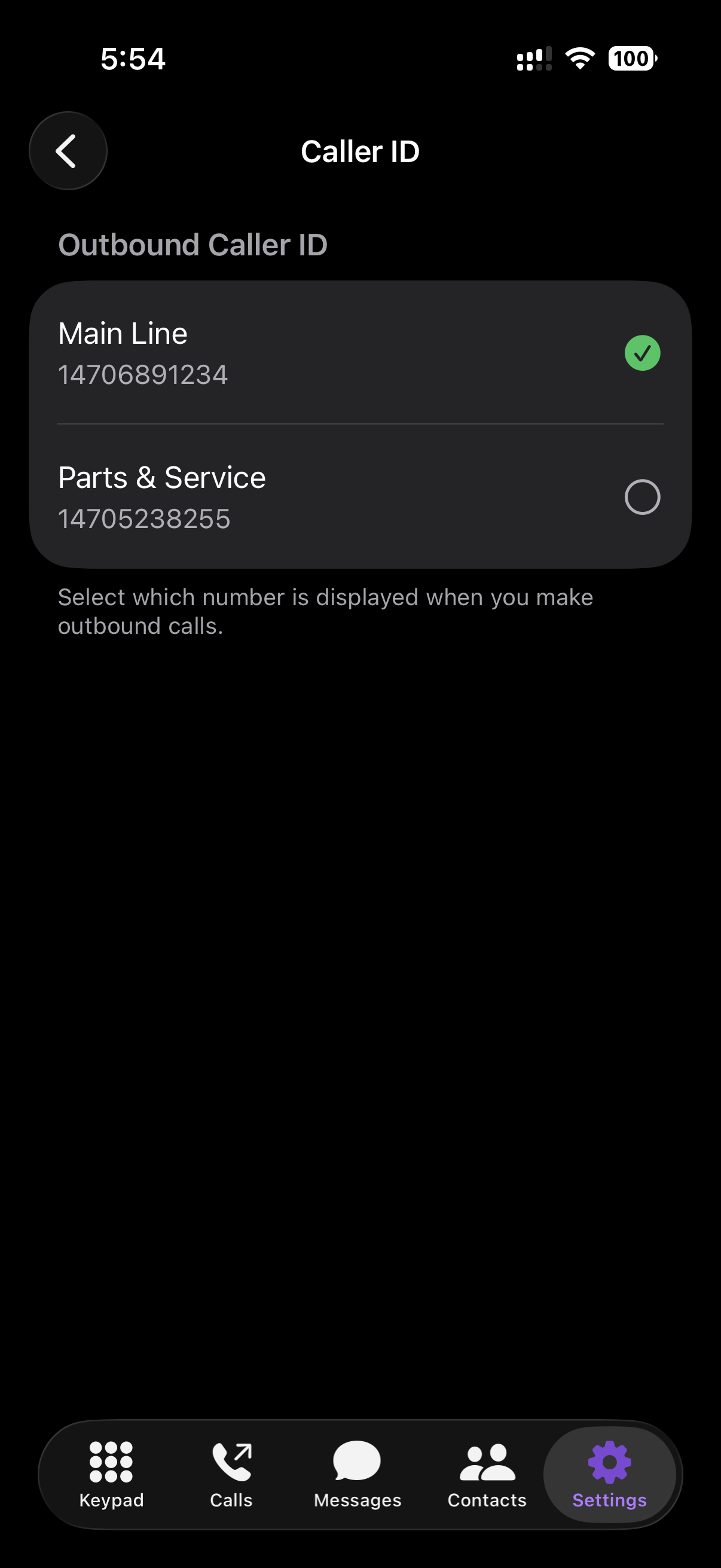 iOS outbound caller ID slot selection